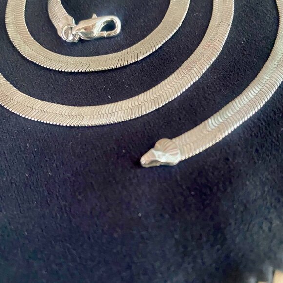 Herringbone Chain Necklace, Silver, 23.5" plus clasp. - Picture 5 of 11